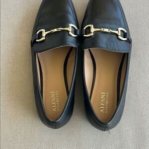 Alfani Black Leather Loafers with Gold Hardware